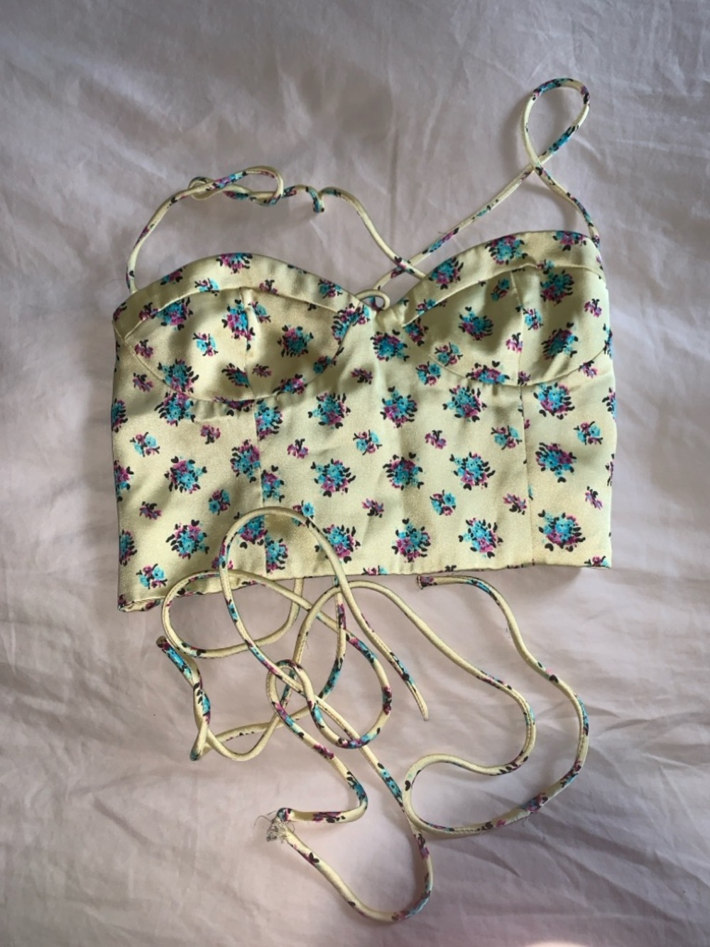 ZARA Yellow Floral Bustier Crop Top